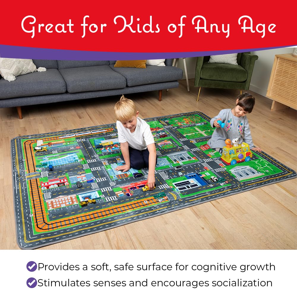 Insightful Fun Road Map Baby Play Mat | Educational Kids Car Rug for Nursery, Classroom, Playroom, Bedroom, Daycare Floor | Playmats for Boys, Girls, Babies, Toddlers Room Decor