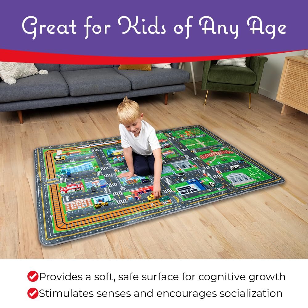 Insightful Fun Road Map Baby Play Mat | Educational Kids Car Rug for Nursery, Classroom, Playroom, Bedroom, Daycare Floor | Playmats for Boys, Girls, Babies, Toddlers Room Decor