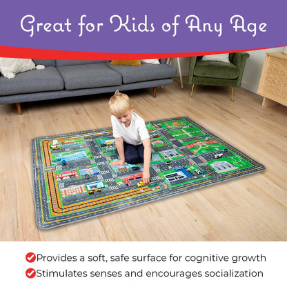 Insightful Fun Road Map Baby Play Mat | Educational Kids Car Rug for Nursery, Classroom, Playroom, Bedroom, Daycare Floor | Playmats for Boys, Girls, Babies, Toddlers Room Decor